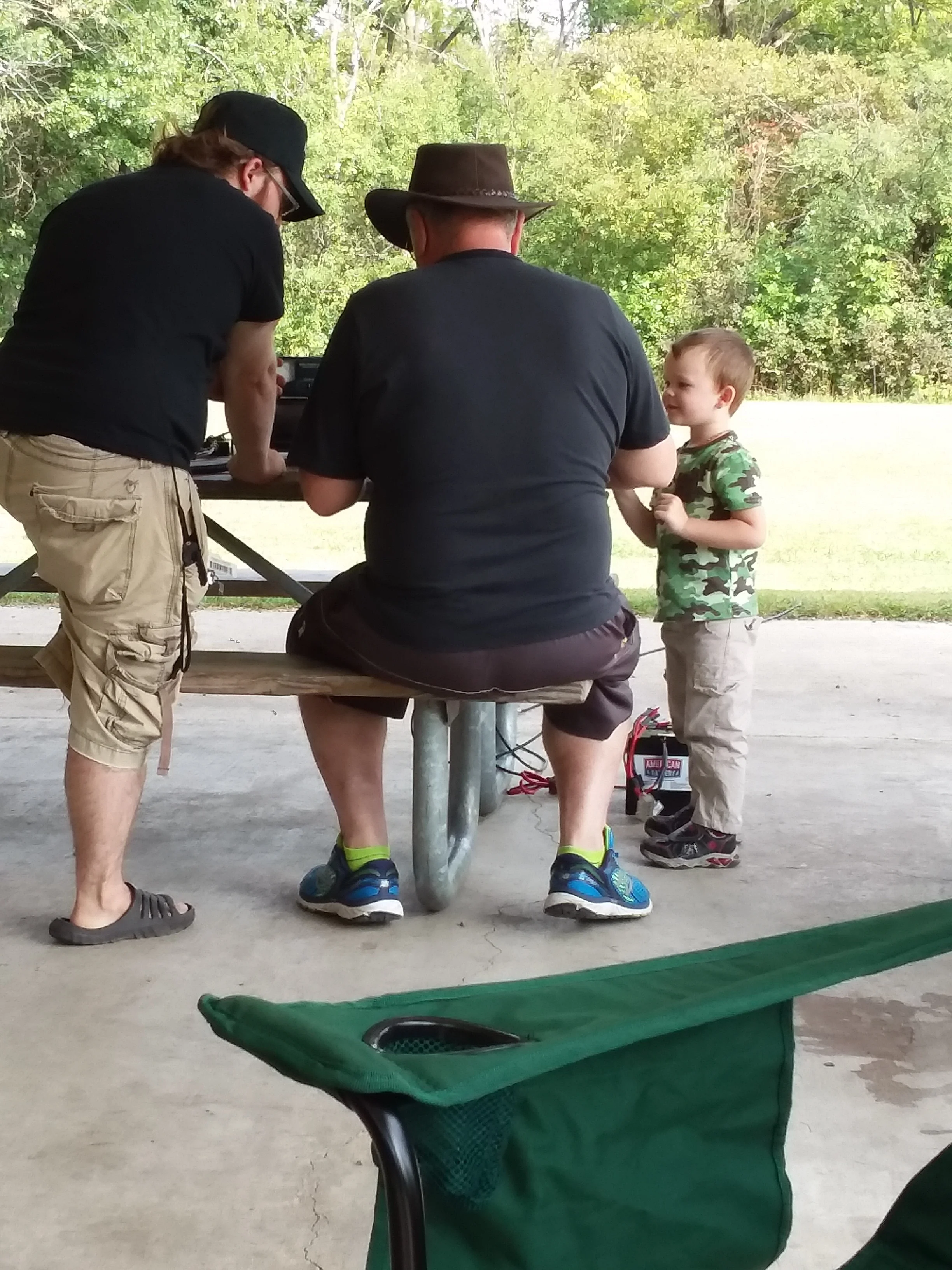 Tim (KD9CWY), George (N9VTB), and future "Super Ham". George was imparting wisdom to the group.