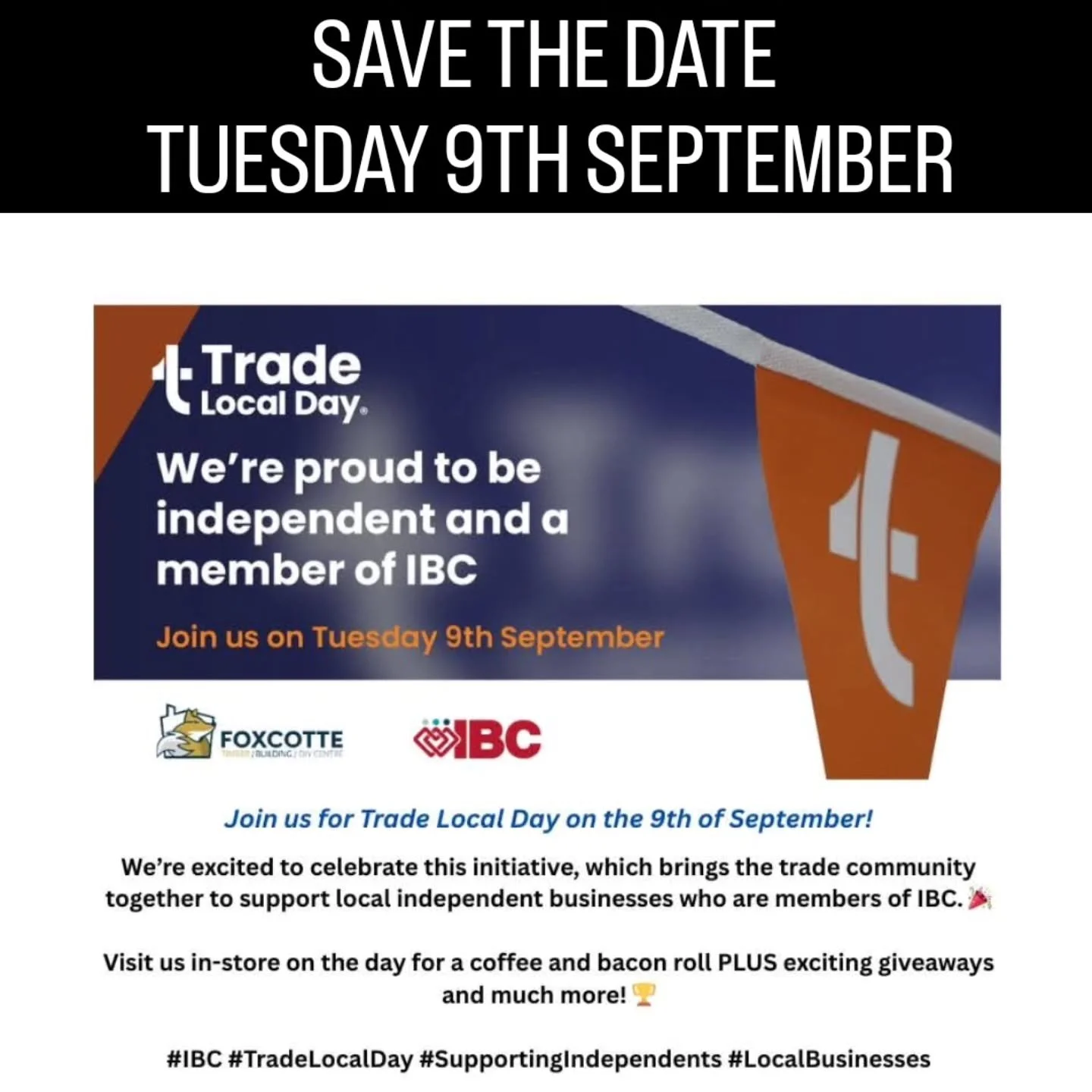 Foxcotte Cambridge's monthly bacon roll morning... 

With a twist!

We are honoured to be selected by #ibcbuyinggroup to host,
'Trade Local Day' on Tuesday 9th September
Our usual 'Sam's Special Bacon Rolls' will be available along with exciting give