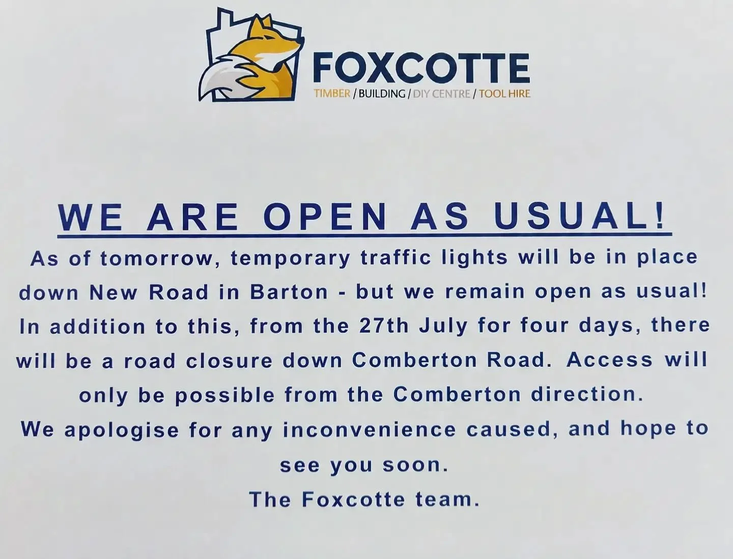 We are open as usual!