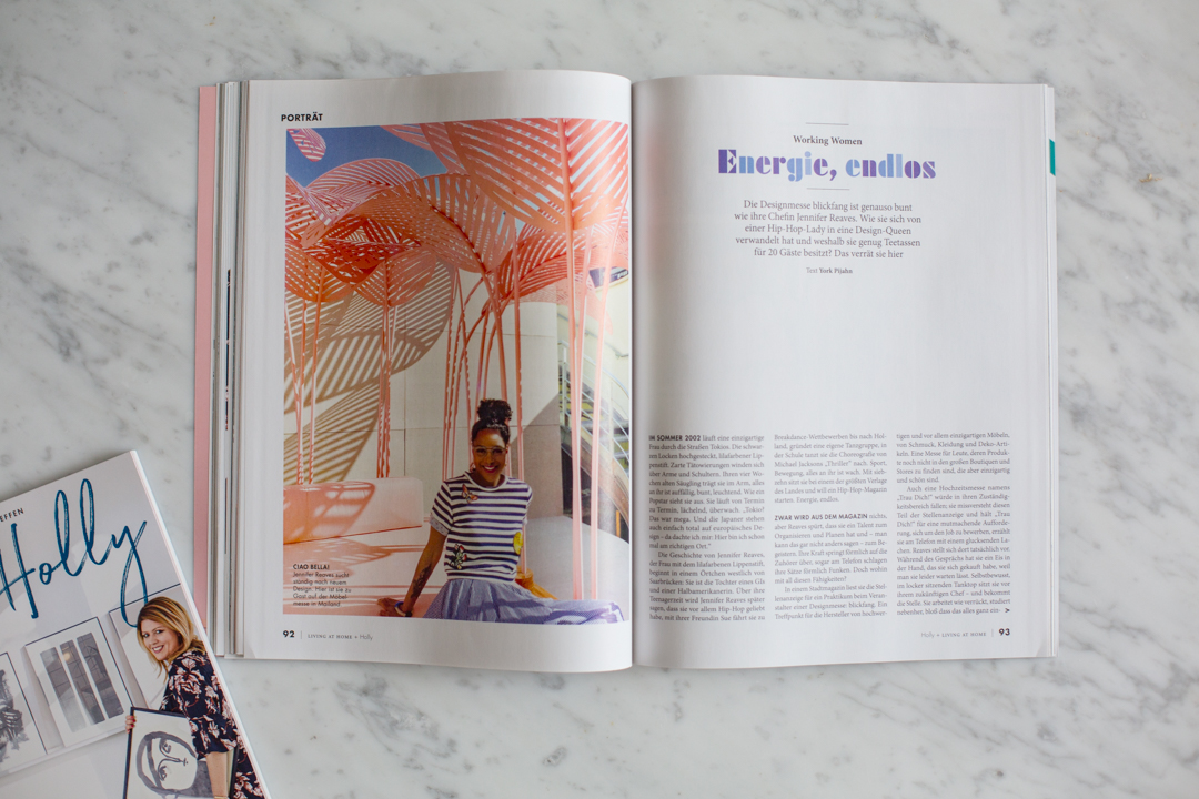 A column all about strong women in each issue, who have done great things, like my friend shown here in the debut issue- Jennifer Reaves, A German-American who is the CEO of BLICKFANG.