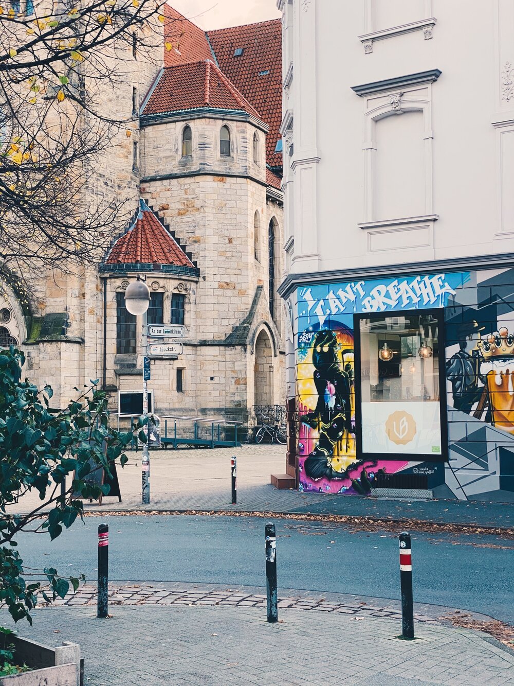 Contrast - proper church and “I can’t breathe” graffiti