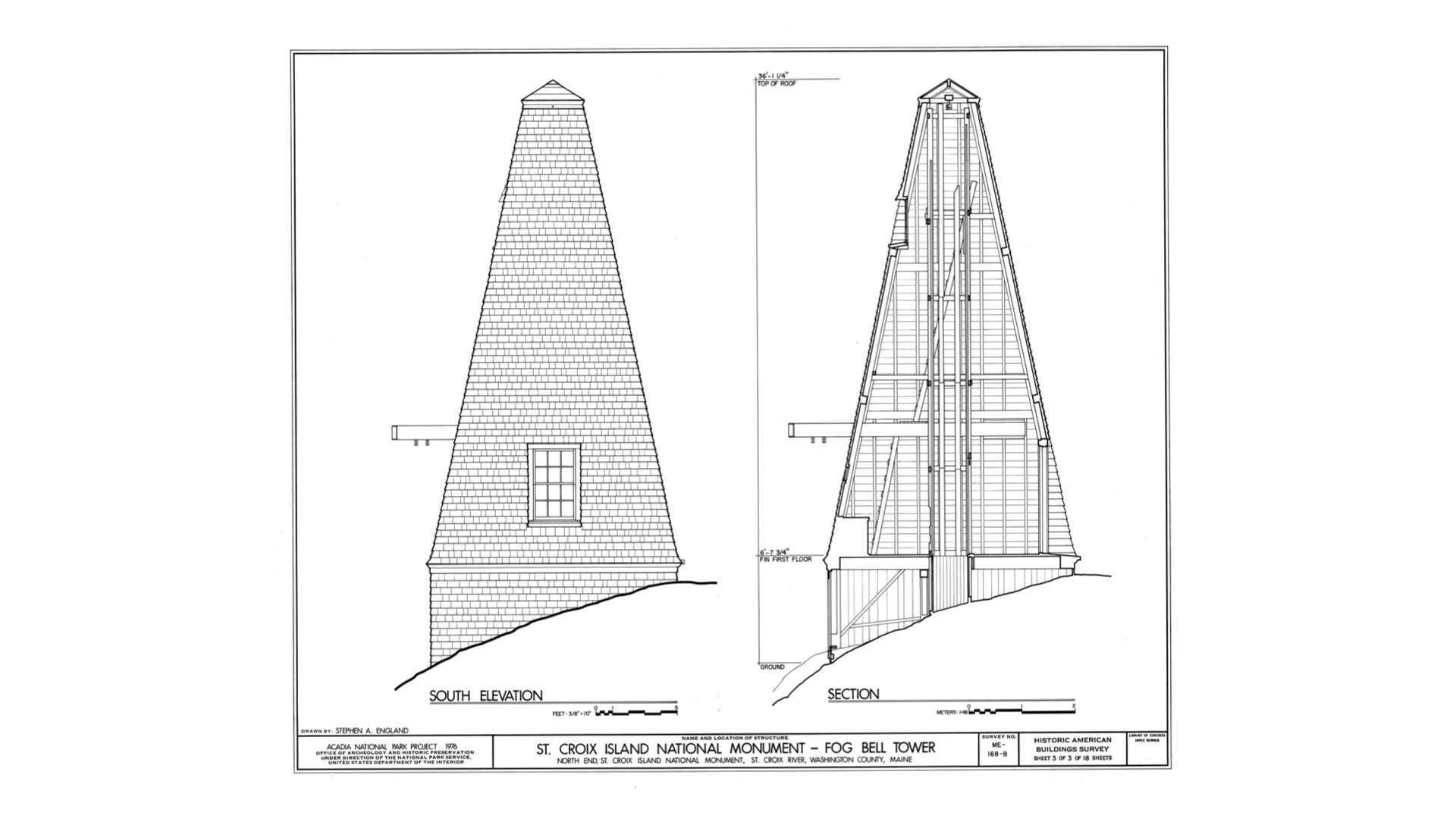 Fog Bell Tower Section + Elevation