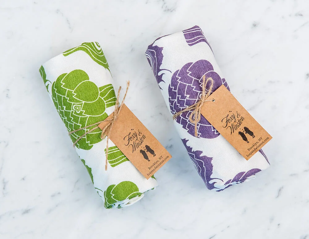 green + purple aprons