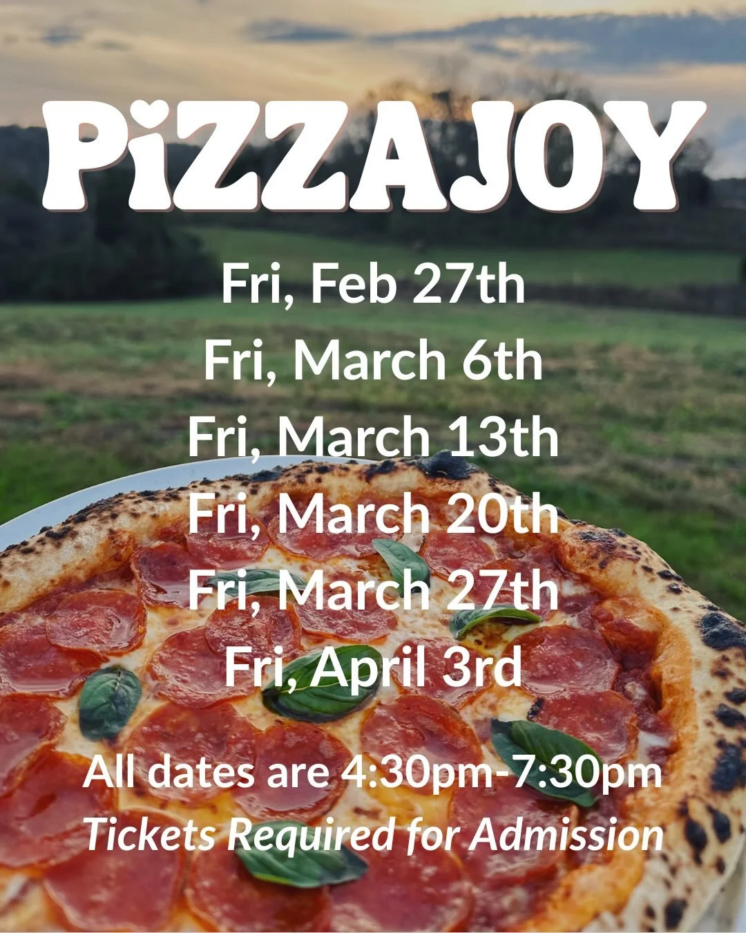 ❤️PIZZAJOY❤️ Artisan Pizza Night returns on Fridays, starting this Friday, February 27th! 

Join us for this family-friendly evening on the farm where you can come and enjoy Chef Steven&rsquo;s famous 72-hour fermented artisan pizza cooked on our fav