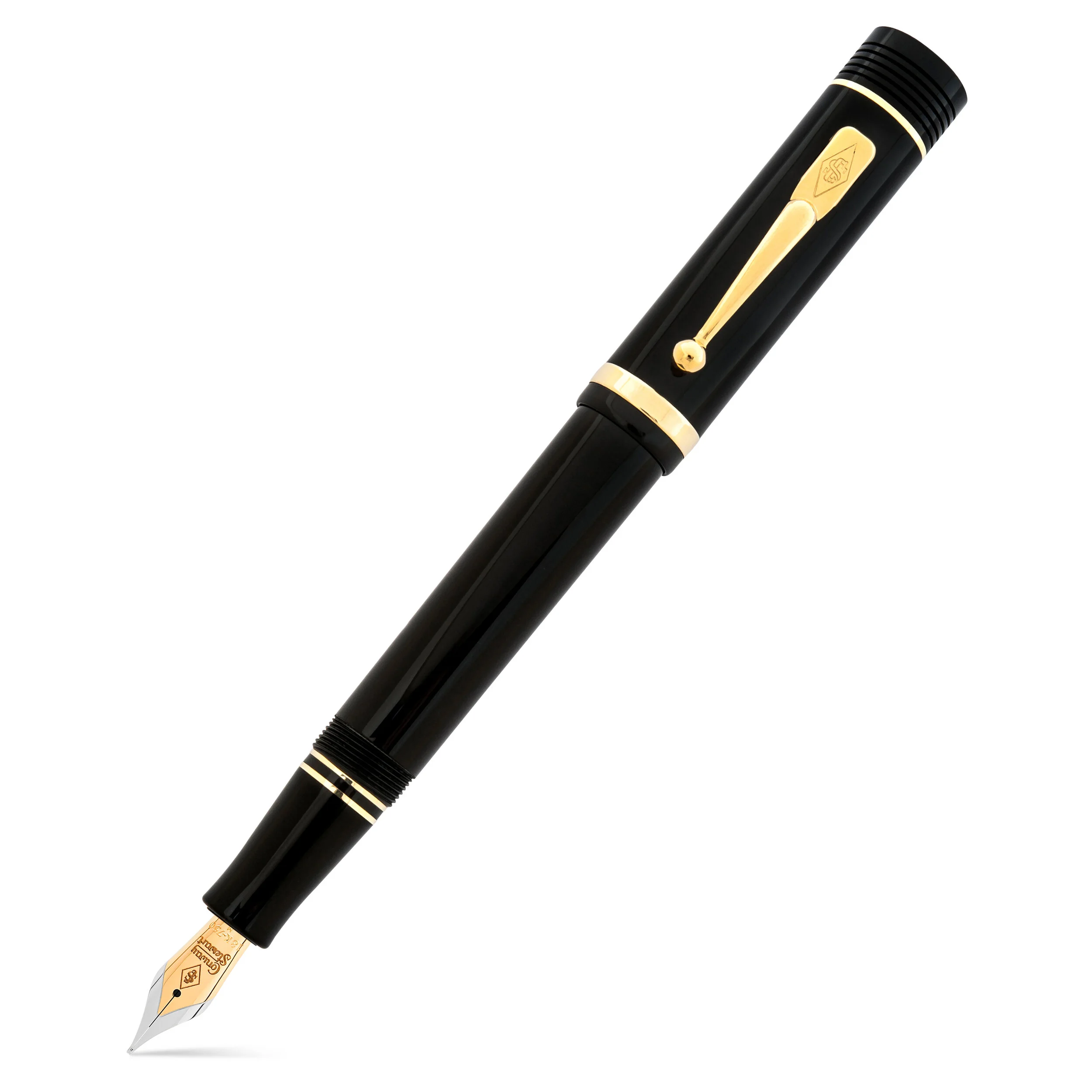 Conway Stewart Churchill Black Gold Trim Fountain Pen