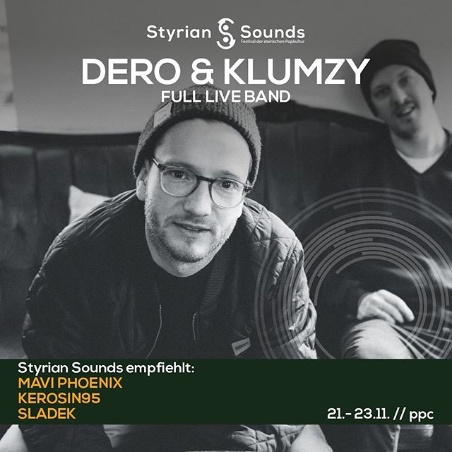 22.11. #styriansounds festival! Playing a headline show at ppc in Graz with our full band alongside a great line up! Come and join us! 🎉
.
#deroandklumzy @radiosoundportal  #festival @klumzy_tung @mrdero @drumrecordings @alvisreid #andreasf&uuml;rst