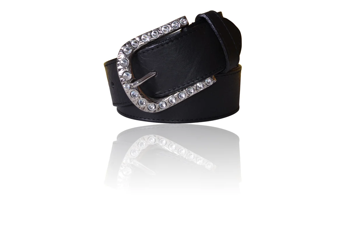 Crystal Detail Buckle Genuine Italian Black Leather Belt | Bags & Arts