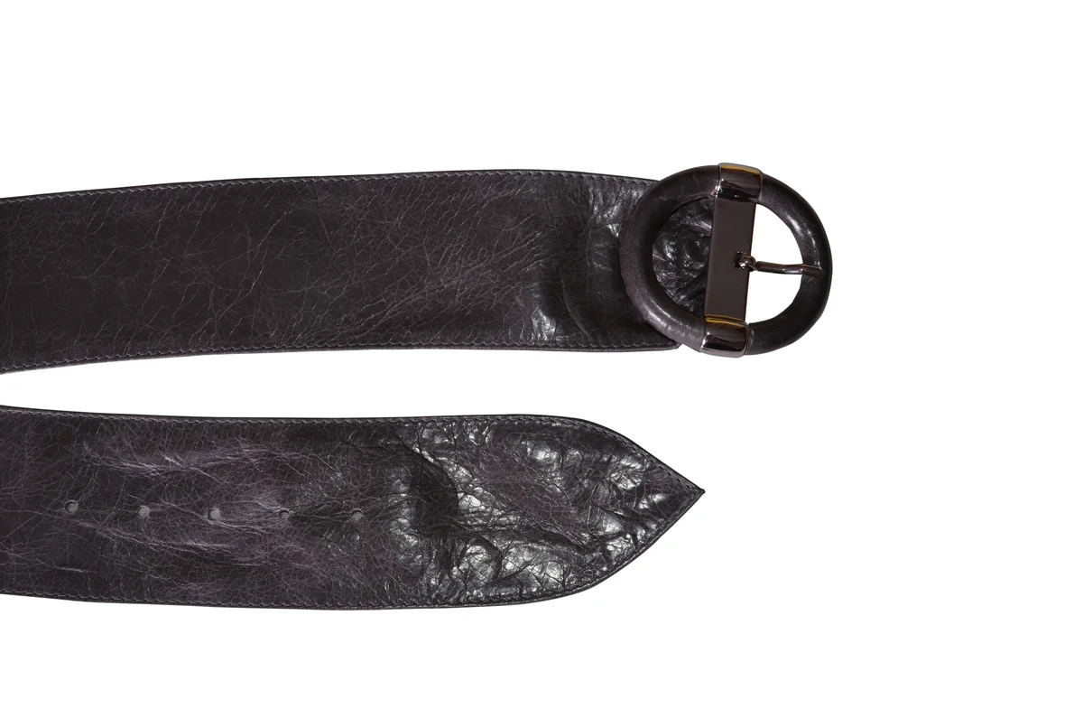 Wide Grey Calf Leather Belt for Women | Bags & Arts