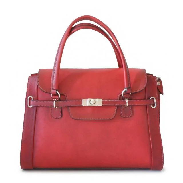 Italian Cherry Leather Grab Bag - Bags & Arts