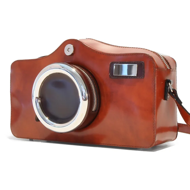 Pratesi 'Photocamera' Brown Leather Unisex Crossbody Bag