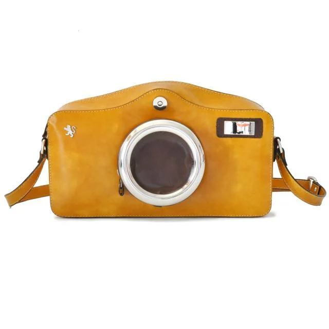 Pratesi 'Photocamera' Mustard Leather Unisex Crossbody Bag