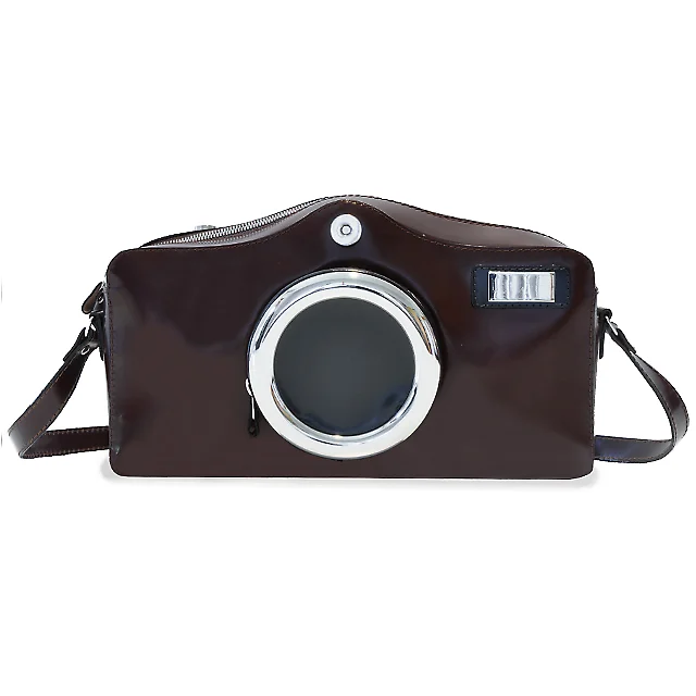 Pratesi 'Photocamera' Coffee Leather Unisex Crossbody Bag