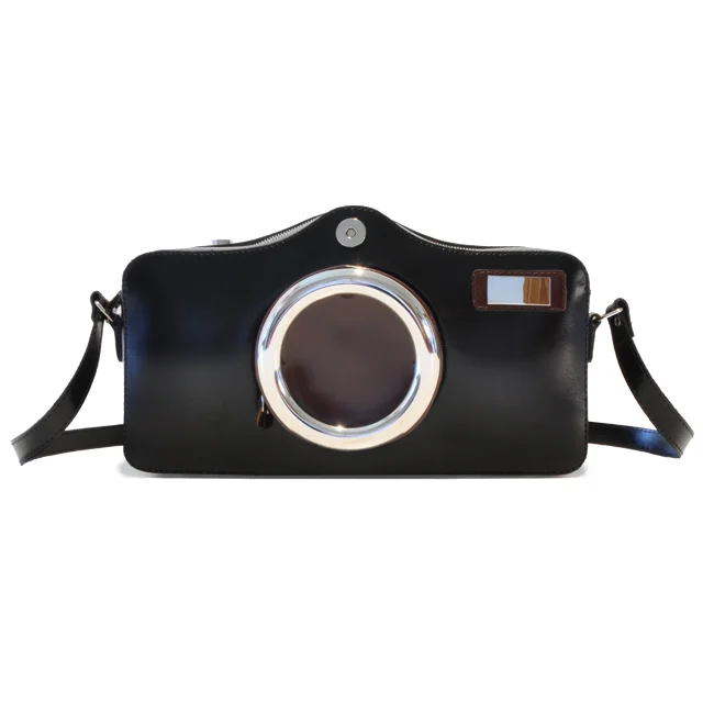 Pratesi 'Photocamera' Black Leather unisex Crossbody Bag