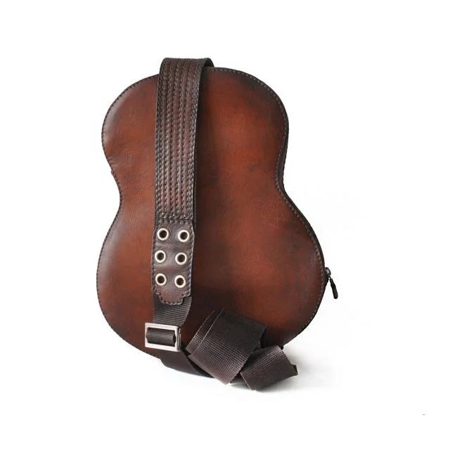 Pratesi Luxury Italian Brown Leather Guitar-Shaped Rucksack