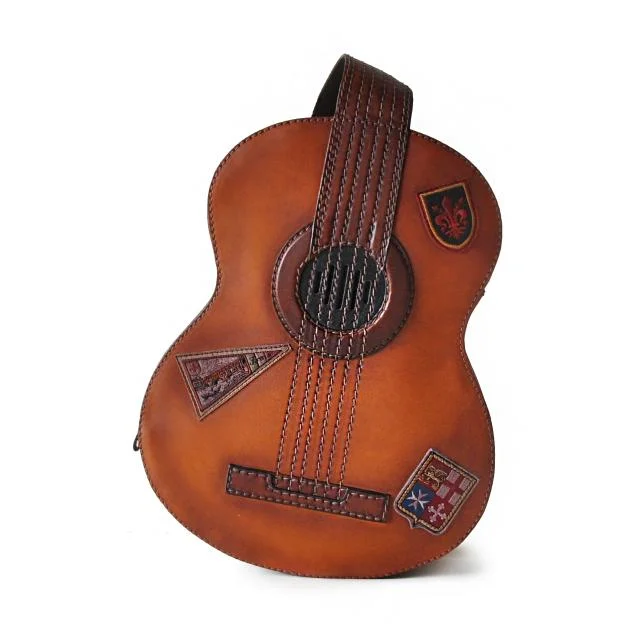 Pratesi Luxury Italian Cognac Leather Guitar-Shaped Backpack