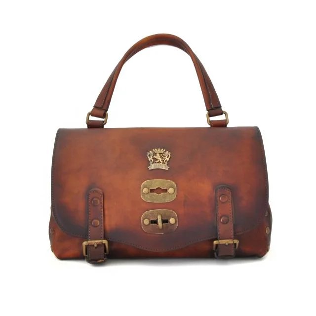 Pratesi Castell'Azzara' Luxury Italian Small Brown Leather Tote Bag - Bags & Arts