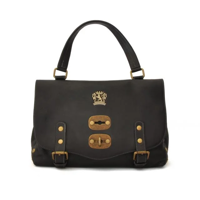 Pratesi 'Castell'Azzara' Luxury Designer Italian Small Black Leather Grab Bag - Bags & Arts