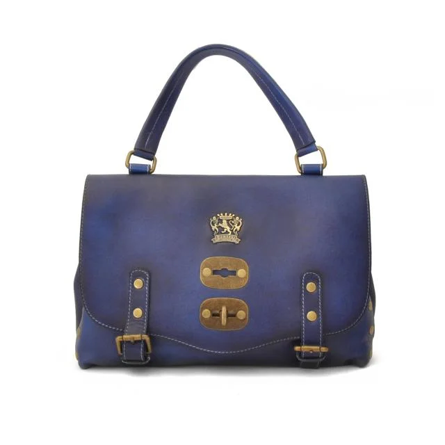 Pratesi 'Castell'Azzara' Luxury Italian Small Blue Leather Grab Bag - Bags & Arts