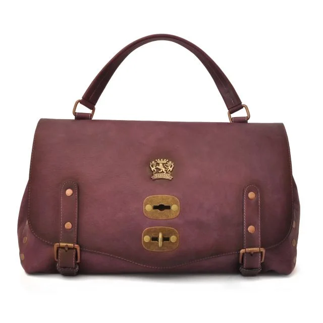 Pratesi 'Castell'Azzara' Luxury Italian Large Purple Leather Tote - Bags & Arts
