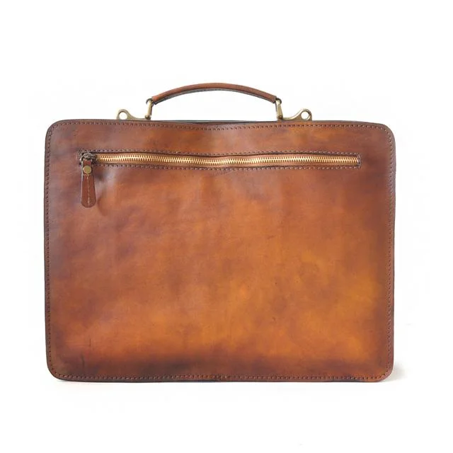 Pratesi 'Milano' Designer Italian Brown Leather Briefcase - Bags & Arts