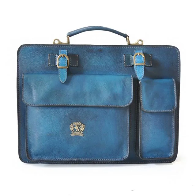 Pratesi 'Milano' Designer Italian Blue Leather Briefcase - Bags & Arts