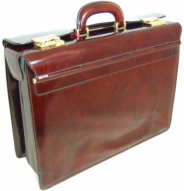Pratesi 'Lorenzo Il Magnifico' Luxury Italian Polished Coffee Leather Briefcase Laptop - Bags & Arts