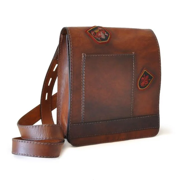Pratesi Medium Italian Brown Leather Messenger Crossbody Bag - Bags & Arts