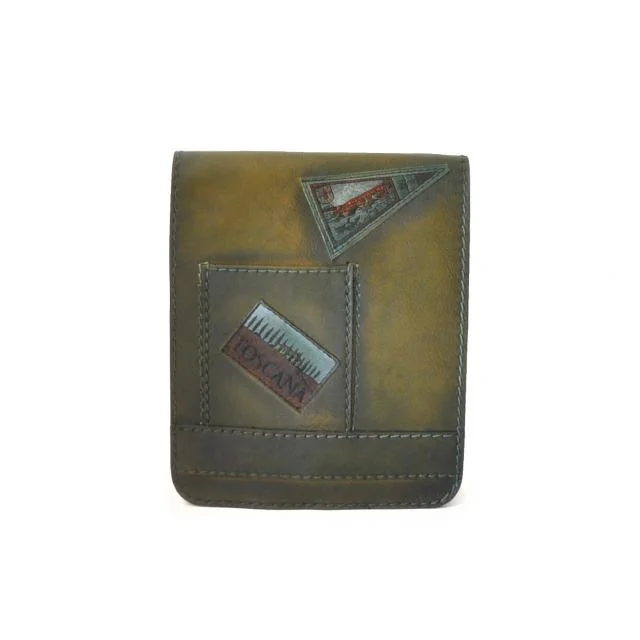Pratesi Mini Italian Dark Green Leather Messenger Crossbody Bag - Bags & Arts