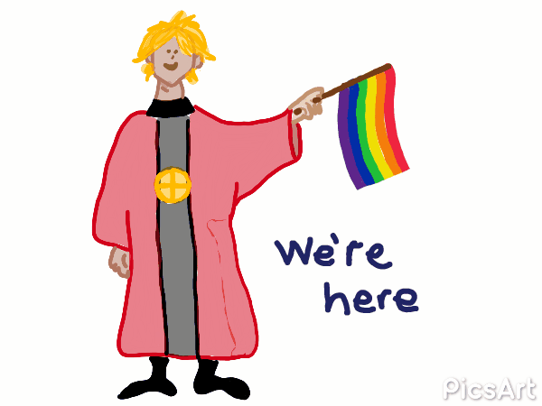 This was the third and to date, most difficult animation I planned out. I wanted Sermonarian to come out as Queer, because they are, and I also wanted to celebrate Pride month in June. So I thought, Flag! The colors would match the juggling, it would be bright, and I would be able to make a flag wave. Of course, I'm not great at drawing so couldn't fathom drawing 16 frames of the entire character, so I began with a static Sermonarian, except the hand and flag, in Sketch, then used PicsArt Animator to move the flag and hand from frame to frame. It was a bit difficult to envision the way a flag moves, especially when you are snapping it to change direction at the top of the wave, then again at the bottom.
