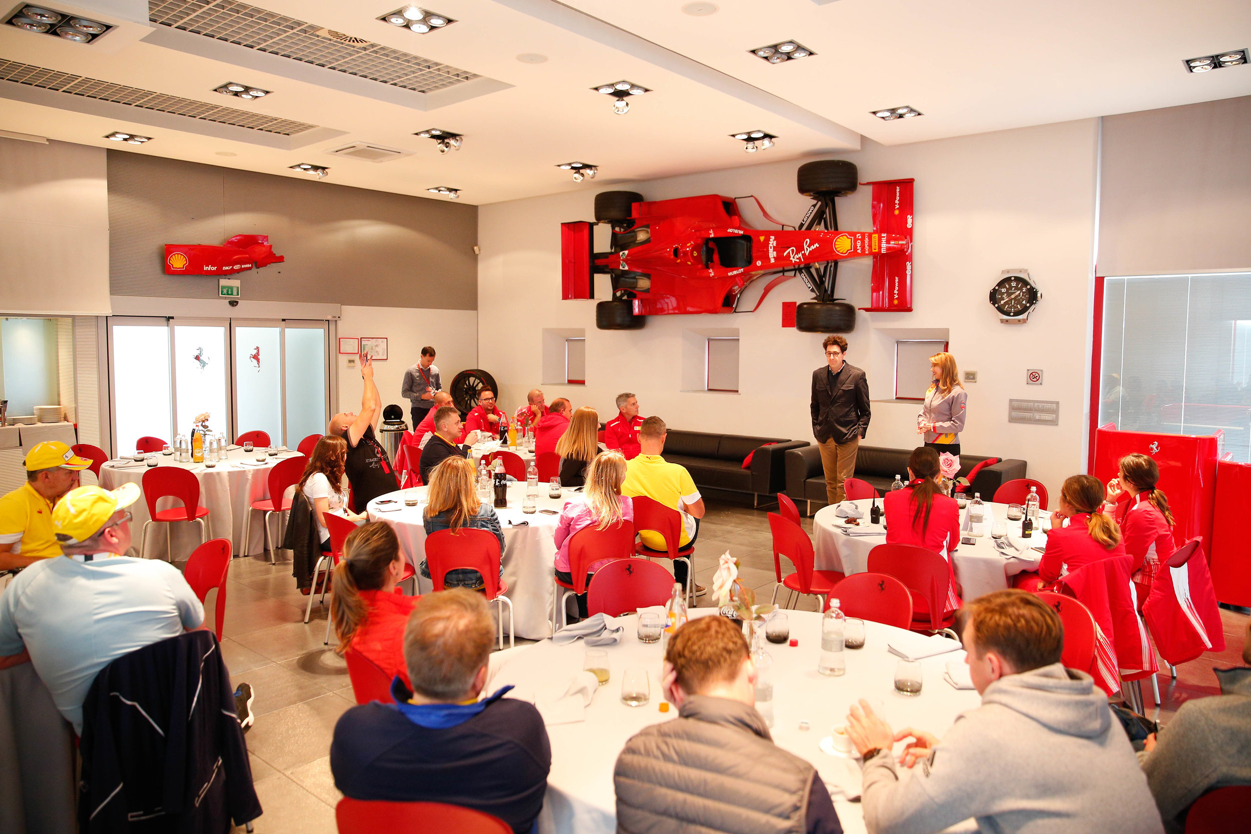  Lunch break for the day where the technical director of Scuderia Ferrari visited the group. 