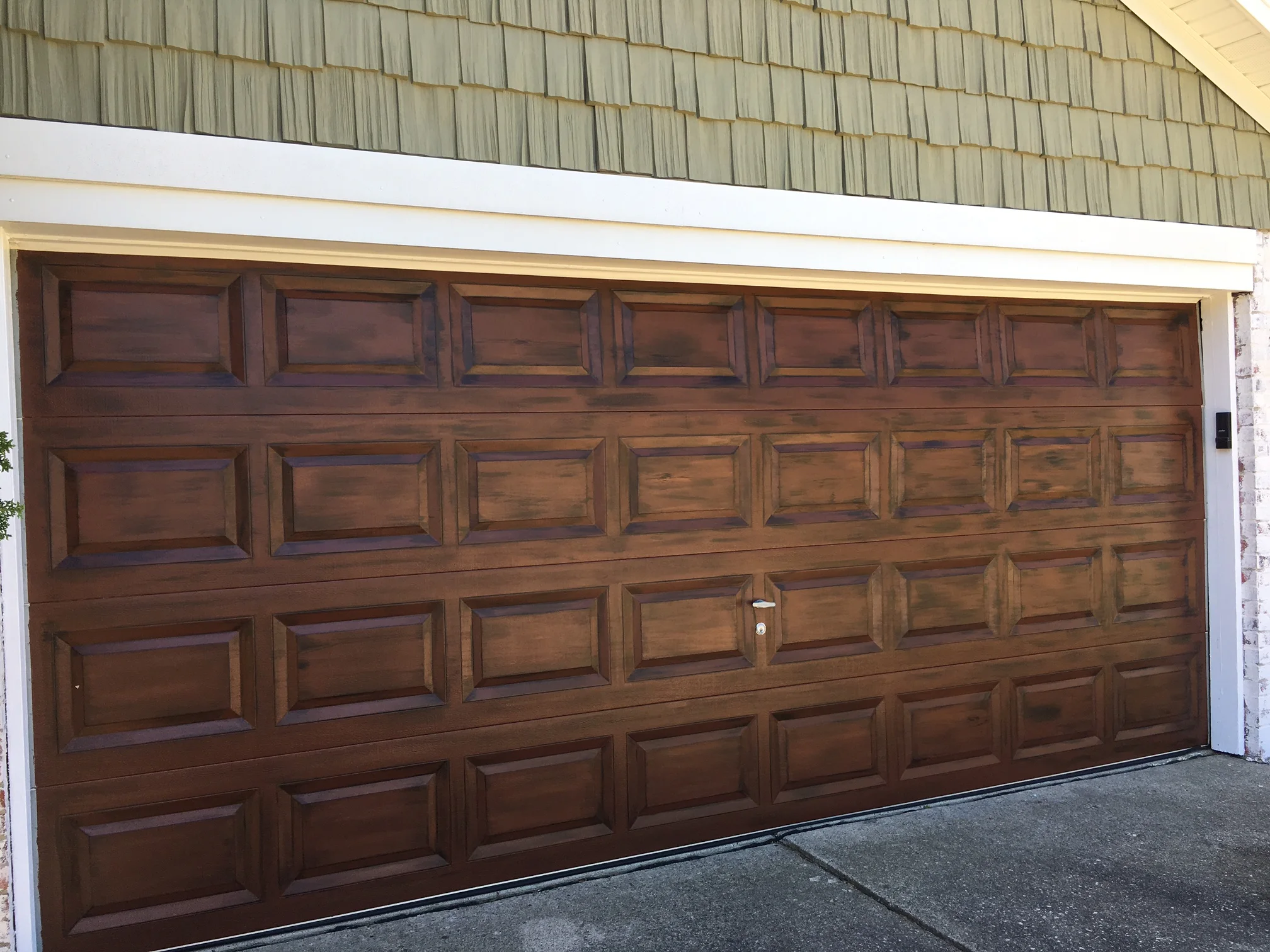 Metal garage door - wood faux finish