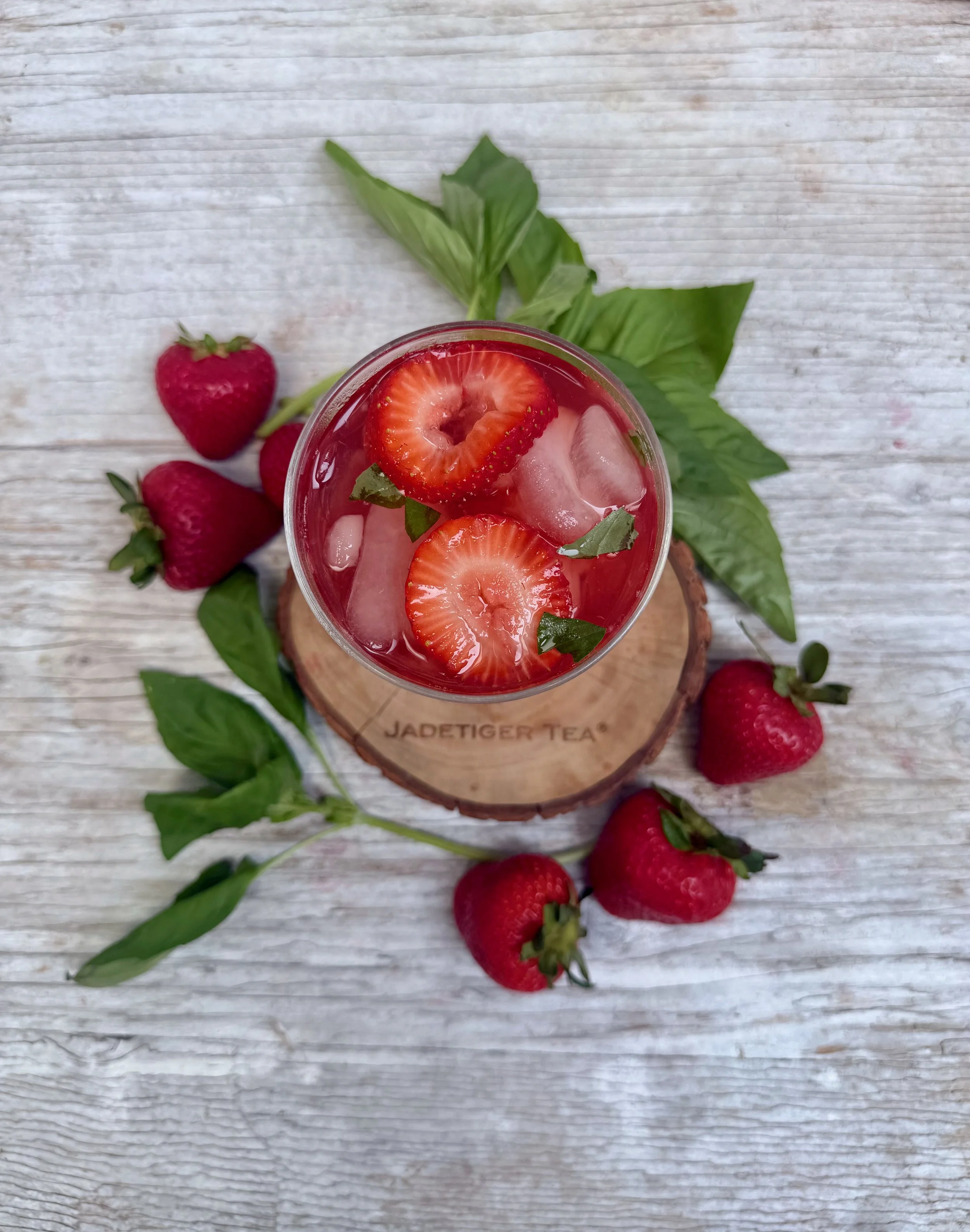 Strawberry Basil Mocktail using Jadetiger Strawberrycha