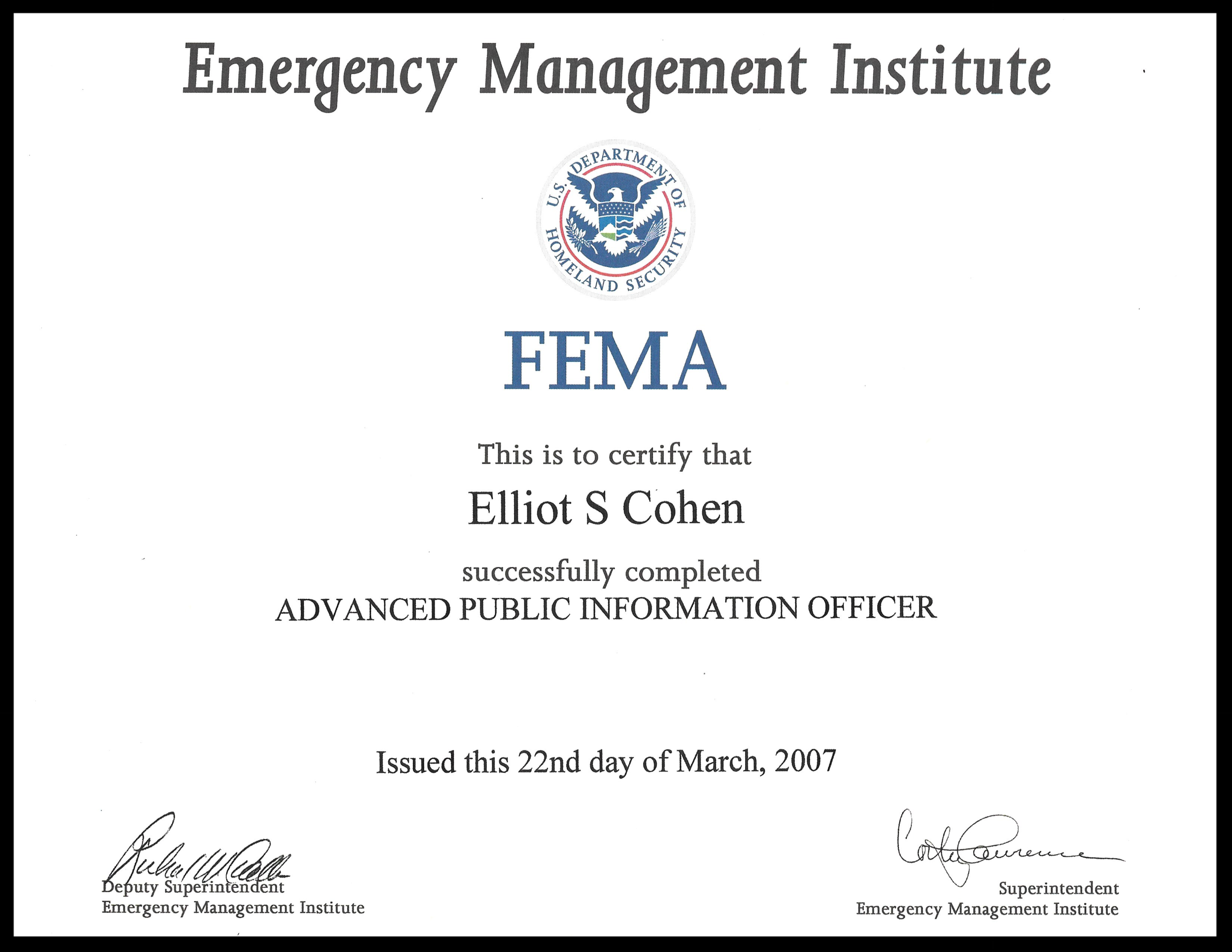 Elliot Cohen FEMA Certificate.png
