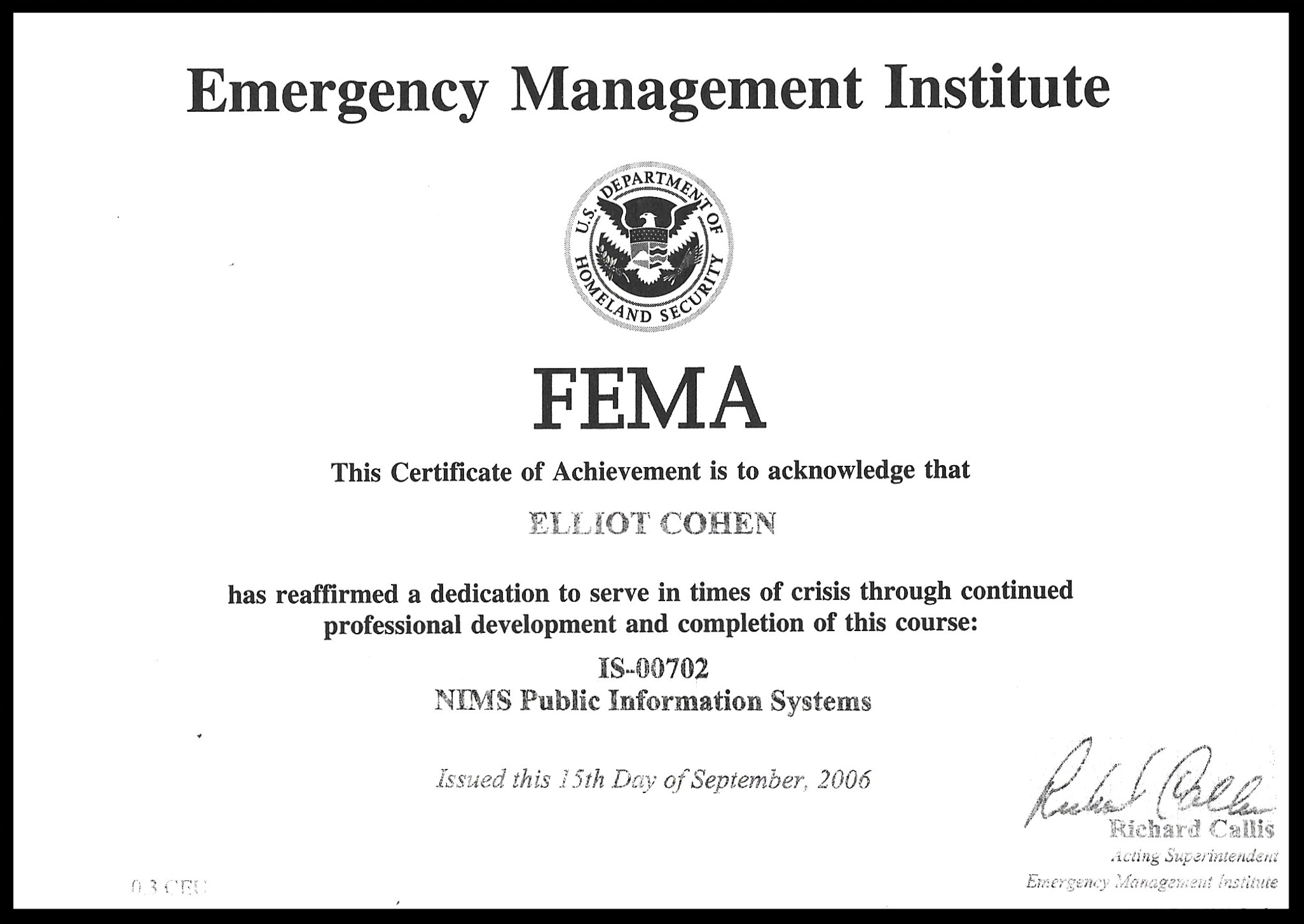 Elliot Cohen FEMA NIMS Certificate.png