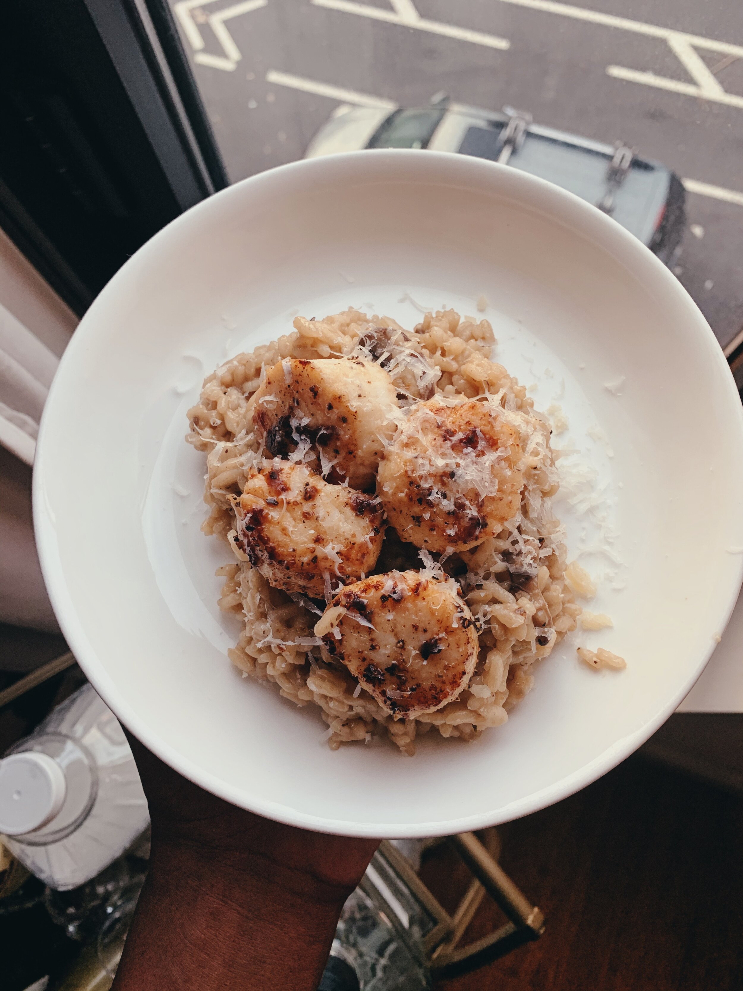 mushroom risotto with seared scallops