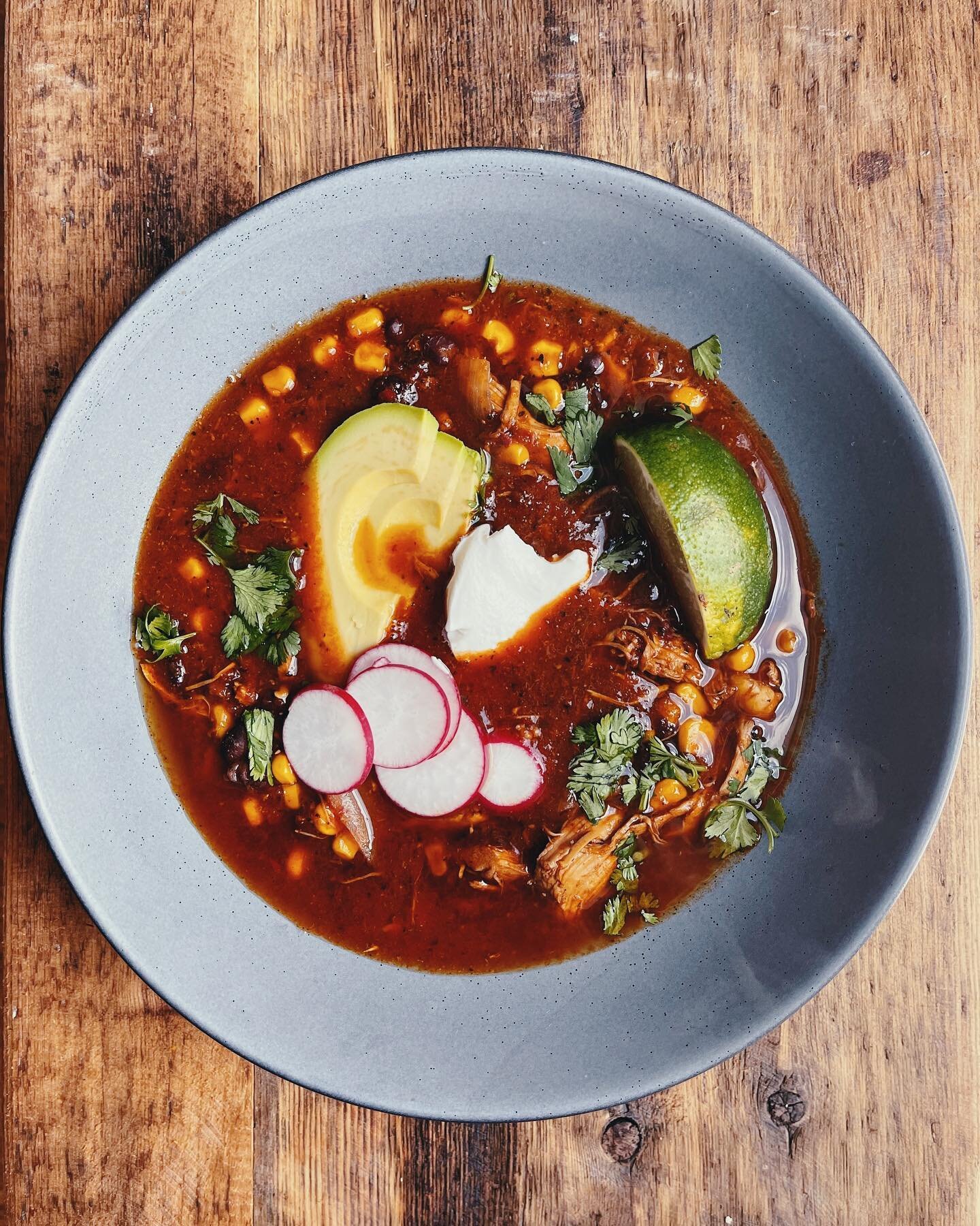chicken tortilla soup! (even tho it&rsquo;s hot outside, i was craving it!)⁣
⁣
i learned how to make authentic mexican pozole while i was there &amp; i adapted that recipe for chicken tortilla soup. it was so damn good, there&rsquo;s barely any left!