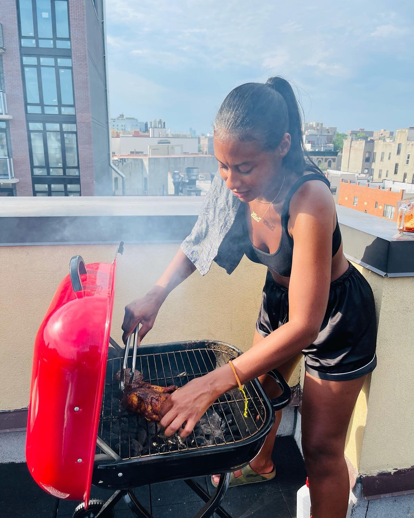 my first grilling session &amp; i was hype af! i needed some man help getting the charcoals actually lit 😂 but after it was a success, our grill is small but mighty! wait until I actually get some land &amp; have a big ass smoker...i&rsquo;m determi