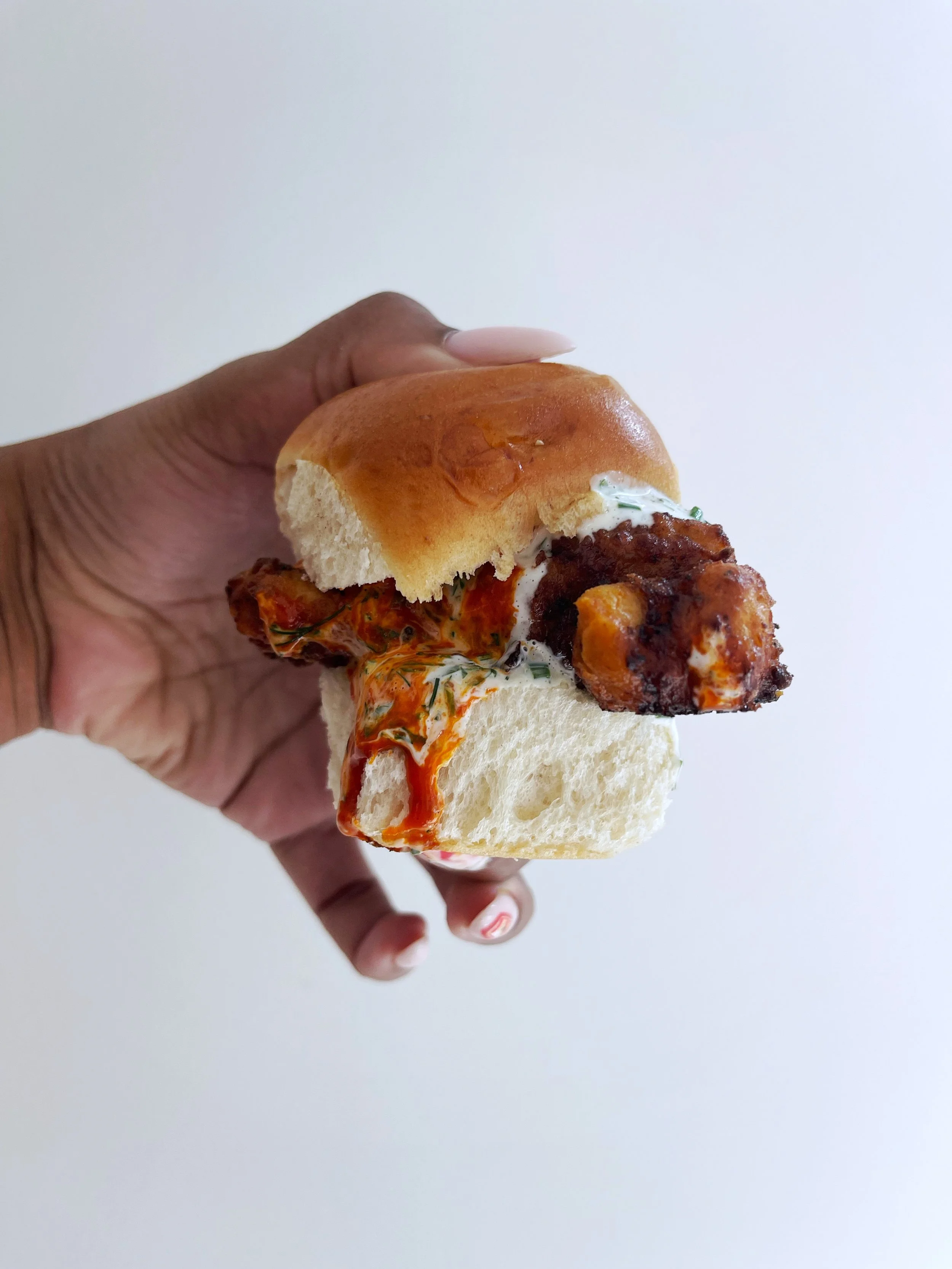 Truffle hot sauce sliders with homemade ranch 