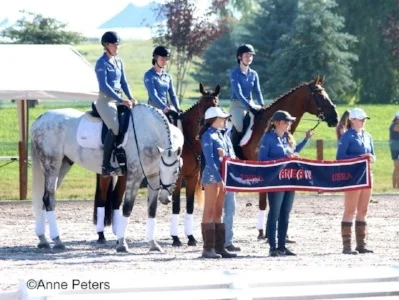 2018 NAYC Area IV Team: Greta Schwickert, Caitlyn Ruud, Grace Peters with grooms Kim Wollenburg, Camryn Duke, Emily Lehman.
