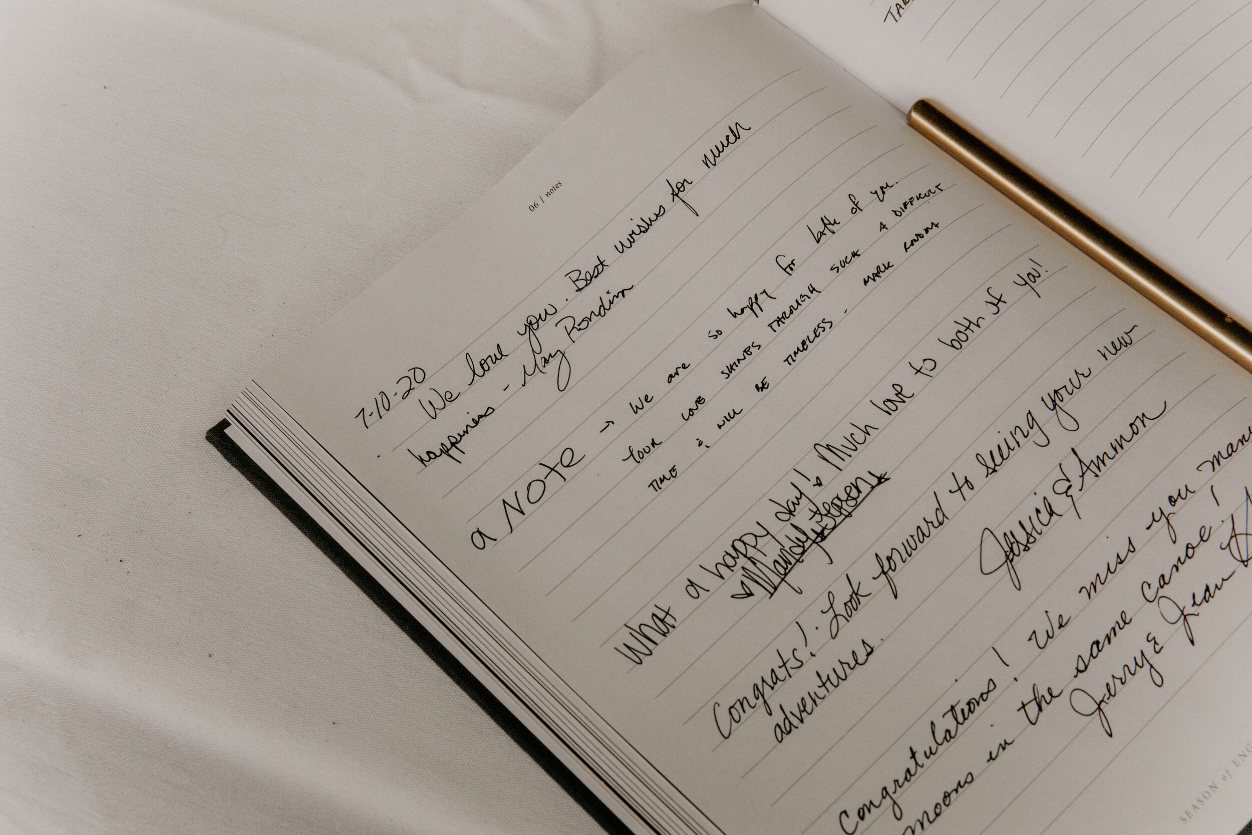  We had our guests leave us notes inside our    Season’s Engagement Journal   . We used this journal throughout our engagement to document our experiences and felt it was only right to include our guests notes in their, as well. 