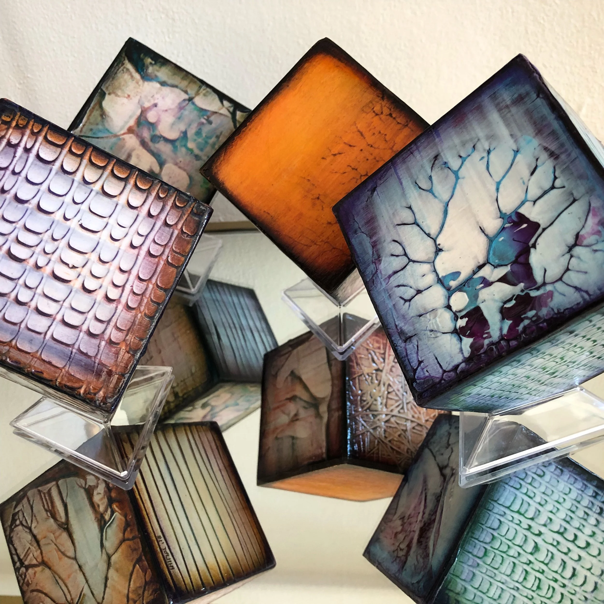 MINI ART CUBES: Sizes 6” and 3.5”. if not in stock may order commission, color to specification desired.