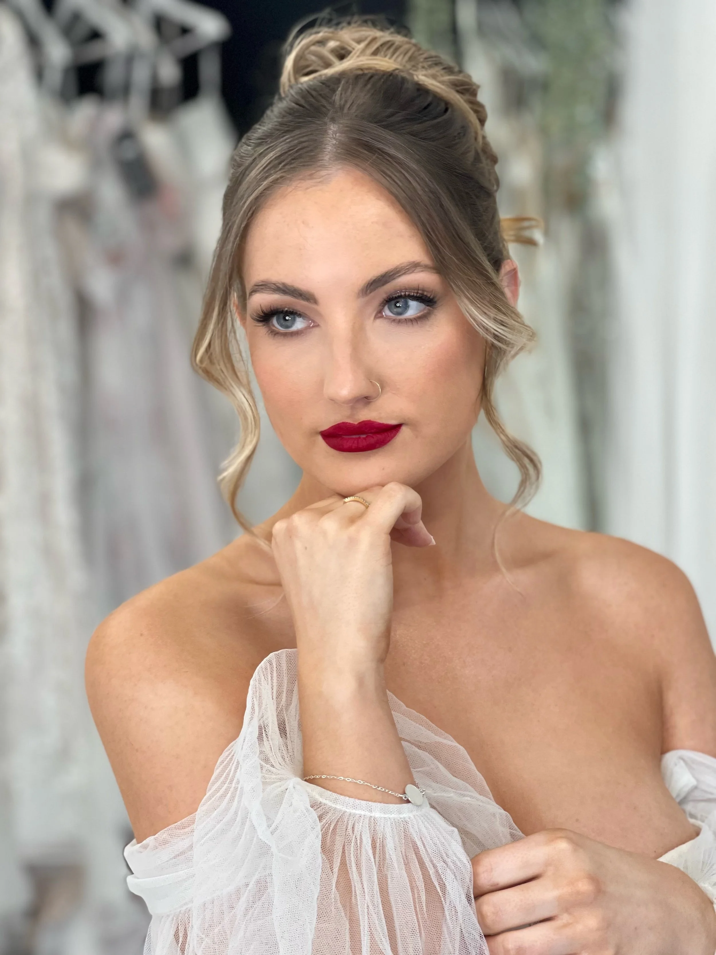 Soft Glam Bridal Makeup with Red Lip