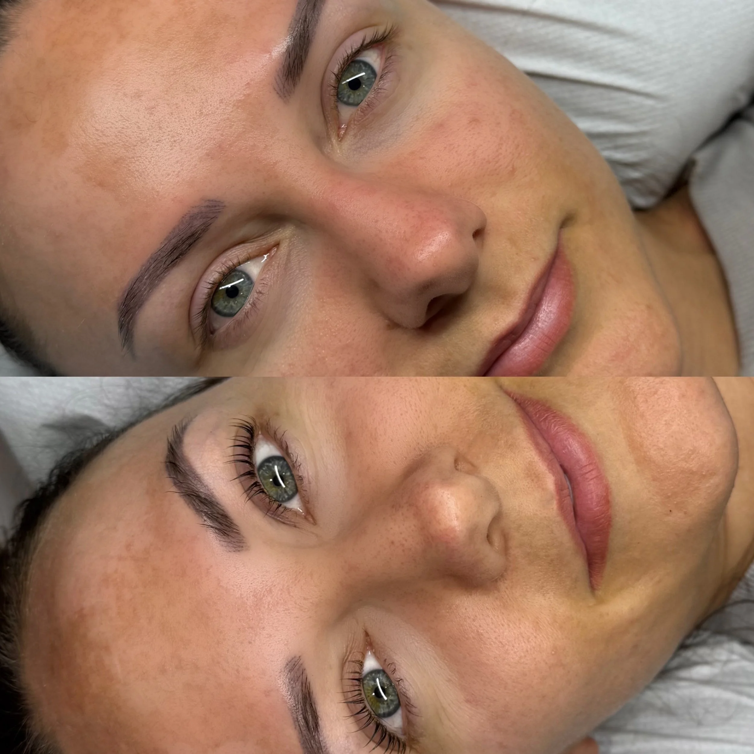 Before and after LVL Lash Lift and Tint treatment showing lifted, darker and longer-looking natural lashes at KMS Brows & Beauty in Reading, Berkshire.