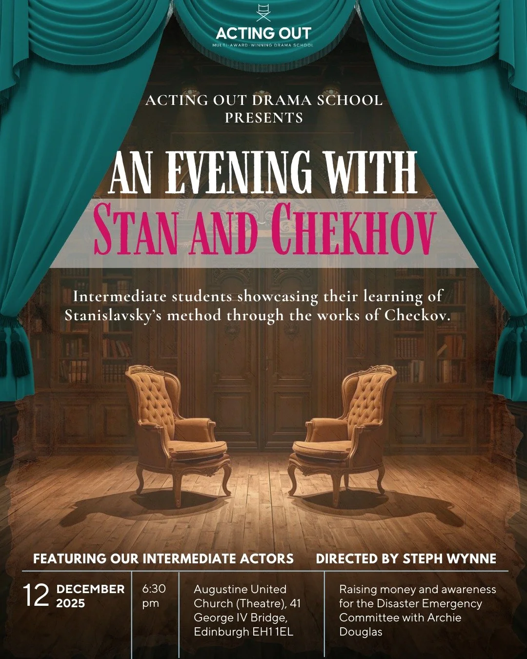 Join us for &ldquo;An Evening with Stan and Chekhov&rdquo;
A powerful performance from our Intermediate Acting students, directed by the brilliant Steph Wynne.

🗓 Friday 12 December 2025
🕡 6.30 pm
📍 Augustine United Church (Theatre), 41 George IV 