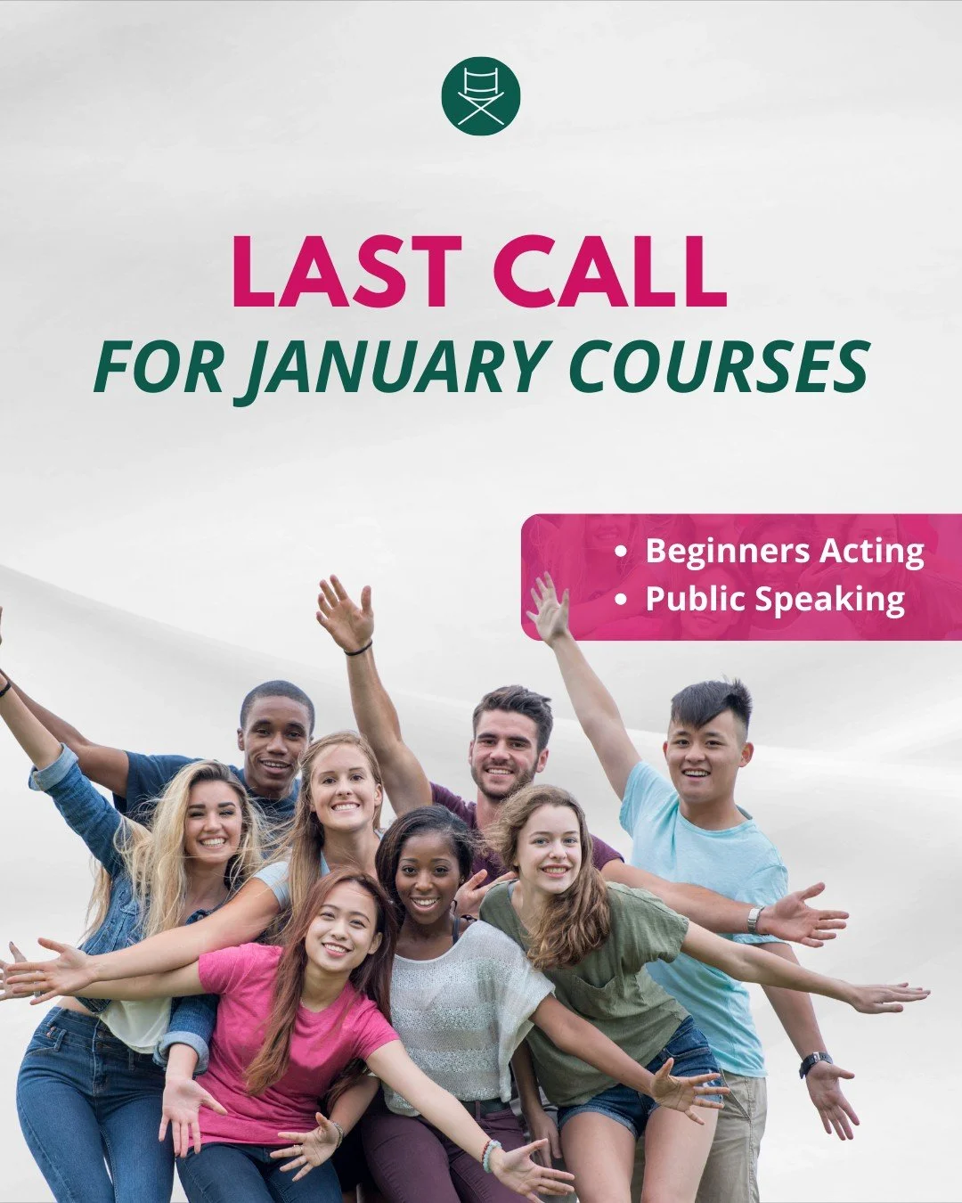 Don&rsquo;t miss your chance to join our Beginners Drama or Public Speaking courses, both starting this January!

Whether you want to build confidence, explore acting, or improve how you communicate &mdash; now&rsquo;s the perfect time to jump in.

?