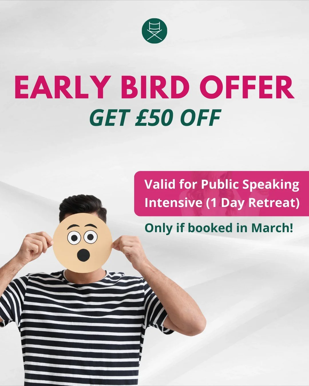 🚨 Early Bird offer now live, save &pound;50 but only until the end of March!

Our Public Speaking Intensive, 1 Day Retreat is happening this June and this is your chance to train in a calm, supportive environment while building real confidence and p