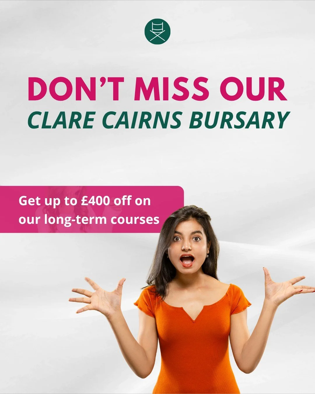 We are proud to offer the Clare Cairns Bursary! 🎭✨

Created to support passionate actors on their journey, this bursary helps make professional training more accessible across our programmes.

You can receive up to:
✨ &pound;400 towards our Acting D