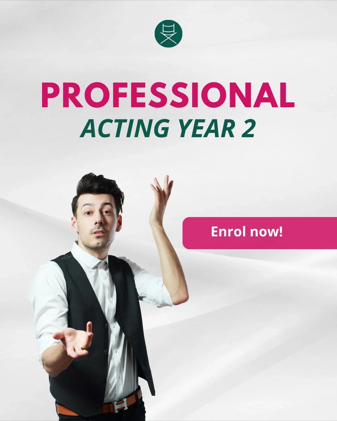 Year 1 builds you, Year 2 launches you 🎭✨

Once you have developed your core skills through our Acting Diploma course or Professional Acting Course Year 1, Year 2 focuses on turning that training into something professional.
From screen acting and s