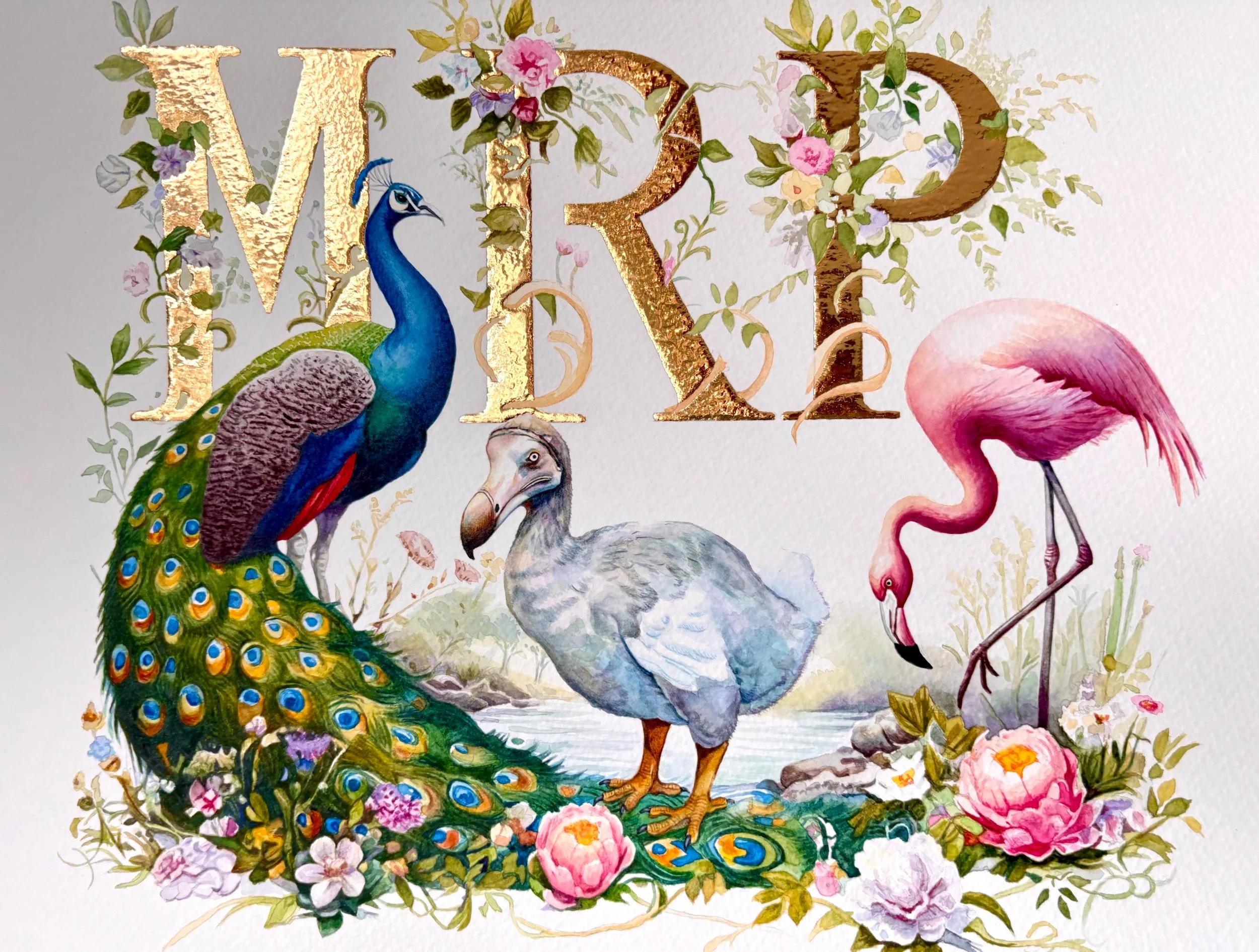 'MRP' with a Peacock, a Dodo and a Flamingo