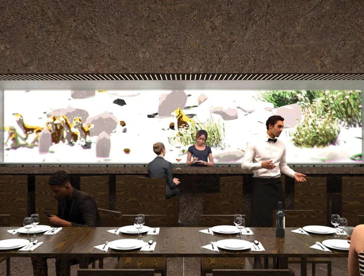 new museum oberon restaurant rendering bar art